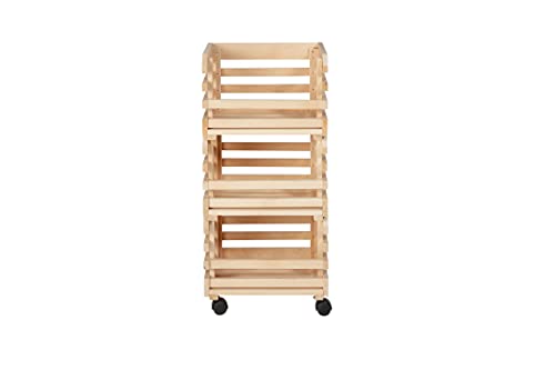 Mueble de 3 cajas apilables de madera maciza natural Inter Link con ruedas 3