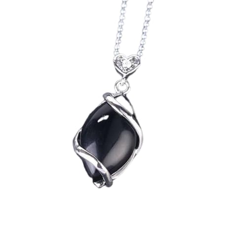 IIK Collier Femme en Pierre D'Onyx Noir Naturel Fait À La Main Enroulé De Fil De Ruban De Pierres Précieuses Pendentif Colliers en Pierre Bijoux