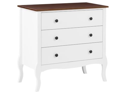 Beliani Cómoda de 3 cajones con Patas cabriolé Estilo Provincial francés Shabby Chic Blanco Nundle