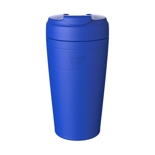 KeepCup Commuter   Taza de café reutilizable de acero inoxidable aislada con tapa abatible a prueba de derrames, 454 ml, color azul eléctrico