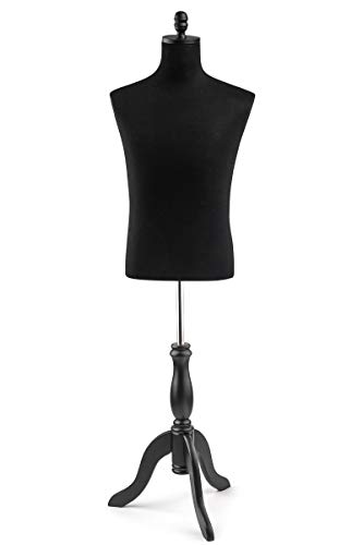 Male Display Dress Form Mannequin in Black Jersey on Traditional Wood Tripod by TSC-Medium-Black