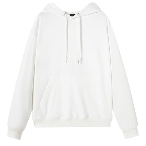 JiaYouLC Women's Lightweight Hoodie with Pockets Solid Color Long Sleeve Sweatshirt for Ladies UK (UK, Alpha, M, Regular, Regular, White)