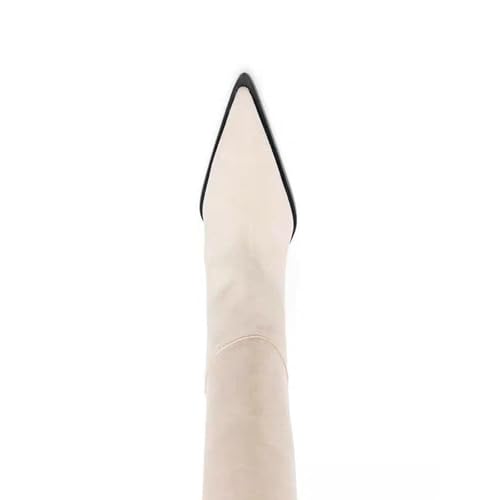 Women's Real Leather Fashion Strange Style Heel Knee High Boots, Large Size Sexy Half Boots for Party, Banquet and Catwalk,6.5,Beige4