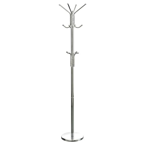 Premier Housewares Floor Standing Coat Hooks / Hallway Coat Stand / Bedroom Coat Stands / Chrome Clothes Hooks - 12 Hooks