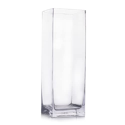 Enova Floral Clear Square Glass Vase, 8x3x3 inch, Decorative Candle Holders, Flower Bouquets Vase for Dining Table Decoration, Home Office Decor (1 Piece)