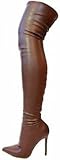 Liliana DB54 Women Pointy Toe Thigh High Single Sole Stiletto Boot (Brown PU, 9)