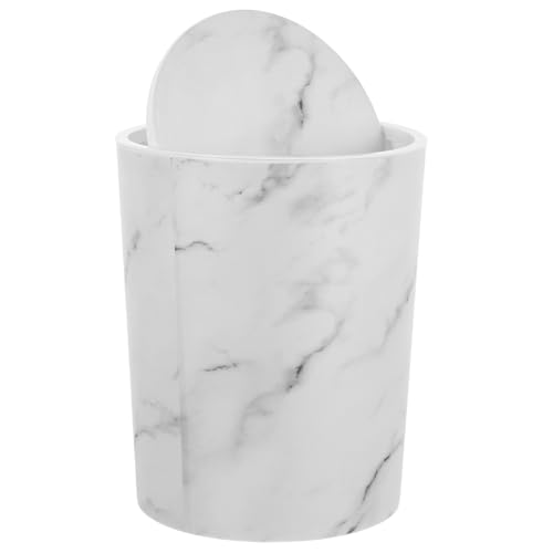Poubelle à couvercle basculant blanc marbré corbeille déchets 5l