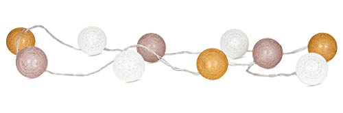 levandeo Guirlande lumineuse à 10 boules LED en coton rose, jaune, blanc