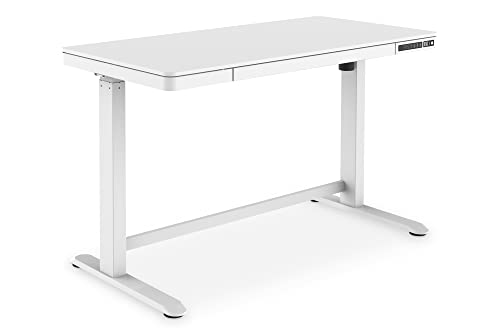 DIGITUS höhenverstellbarer Schreibtisch elektrisch – USB-Ladestation – LED-Display – Memory-Funktion – Tastensperre – 1 Motor – Antikollisionssystem – Schublade – 120 x 60 cm (B x T) – Weiß