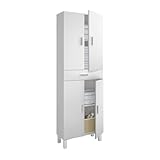 Dmora Armadio Multiuso Grande Oxnard 29x182h cm Bianco Bianco Lucido un Cassetto 2 Ripiani, 4 Vani