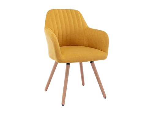 Vente-unique - Chaise avec accoudoirs - Tissu et Pieds Bois de hêtre - Jaune - Eleana - Salle à Manger - Scandinave