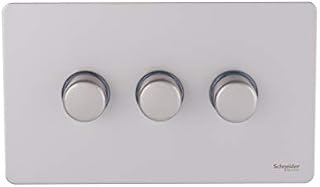 Schneider Electric Ultimate Screwless Flat Plate - Single Rotary 2 Way Dimmer Light Switch, Main & Low Voltage, 400W/VA, GU6412CSS, Stainless Steel