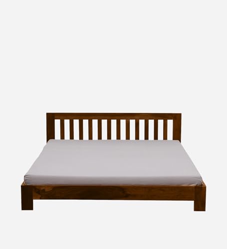 Image of Medley OOD Queen Bed Without Storage for Bedroom Home Solid Wood Without Storage Queen Palang Cot for Hotels with Headboard (Queen Size, Teak Finish, 1 Piece)