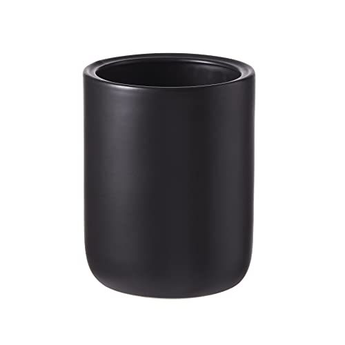 Image of Bathroom Wastebasket - Ceramic Decorative Trash Can (Black Marble Look)