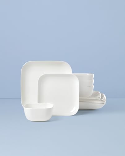 Image of Lenox Dinnerware Set, Studio 1414 Square 12-Piece Set, Service For 4, Bone China Material, Dishwasher & Microwave Safe, Home And Kitchen, Kitchen And Dining, Plates And Bowls Sets (White, 12 Pieces)