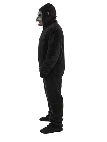 Image of King Kong /Gorilla Costume, Black Furry Full Body Suit with Mask, Hands, Feet for Kids, Adults, Halloween, School Party