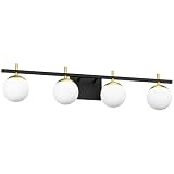 Ralbay Mid Century Modern Vanity Light Fixture 4-Light Milky Glass Modern Bathroom Vanity Lights Ove