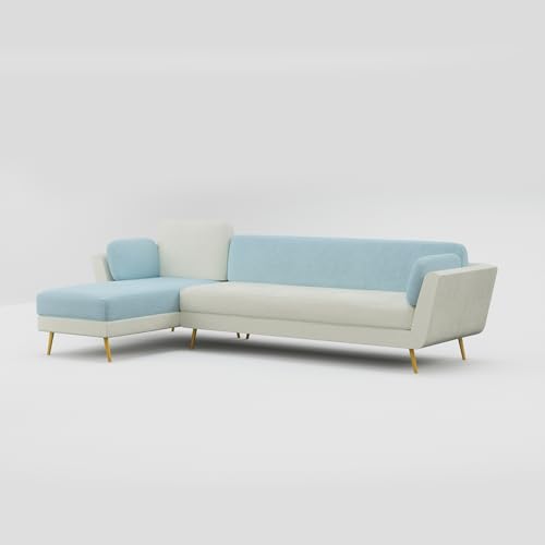 Image of Nuvola Air Premium Latex Fabric Sofa | 3, 4 & 5 Seater Options | Single & Dual-Tone Variants | Ultra-Soft Deep Seating Comfort | Modern Living Room Sofa | 3-Year Warranty (Blue and White, LHS, 5)