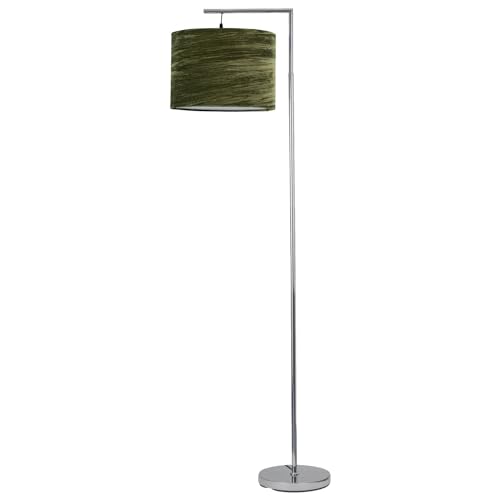 firstchoicelighting Modern Angled Design Floor Light Standing Lamp, Polished Chrome, Green Crushed Velvet Shade, Height 163cm, LED Compatible