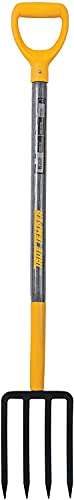 True Temper 2682403 4-Tine Spading, Pitch Fork, Garden Fork Heavy Duty - 46 Inch Long, D-Grip Fiberglass Handle, Gardening Hand Tools, Long Handle Garden Fork, Manure Fork, Strong Garden fork Digging