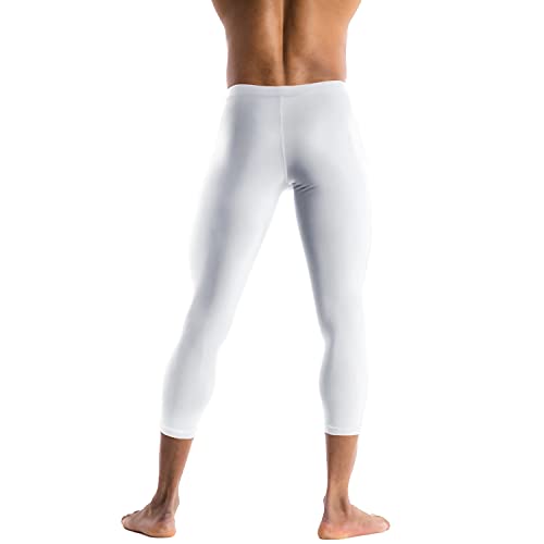 Compressionz Compression Pants Men Running Tights Mens Leggings For Sports (White Capri, S) #TOP1