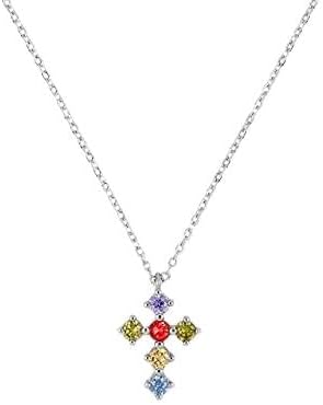 925 necklace for women fancy diamond cross rainbow chain choker collar