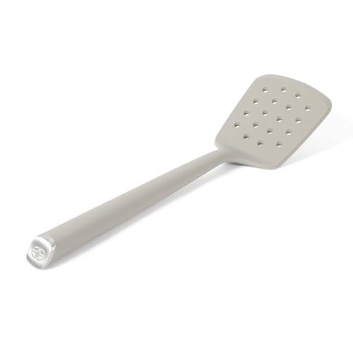 Image of Calphalon Edge Silicone Slotted Turner, Flexible Silicone Slotted Spatula with Reinforced Core, Heat-Resistant Nonstick-Safe Turner for Draining, Taupe