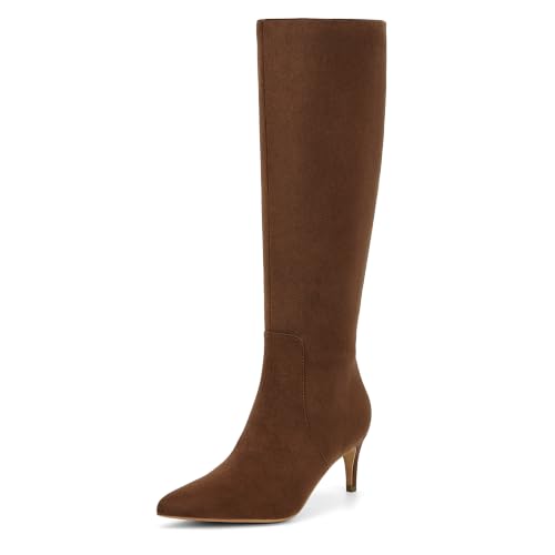 Image of QIY Kitten Heel Knee High Boots for Women Fall Tall Boots