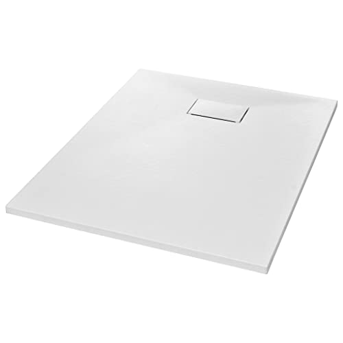 Generic Plato de Ducha Receptor de Base Compuesta de Piedra Reforzada con Textura de Pizarra Antideslizante - Piso de Ducha Moderno de Umbral bajo para Baños - Accesorio de Hardware (Blanca #05)
