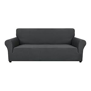 Housse de canapé avec accoudoirs, résistante aux Taches, agréable pour la Peau, très Respirante et Moderne(Gris foncé,3 Places (183-234 cm))