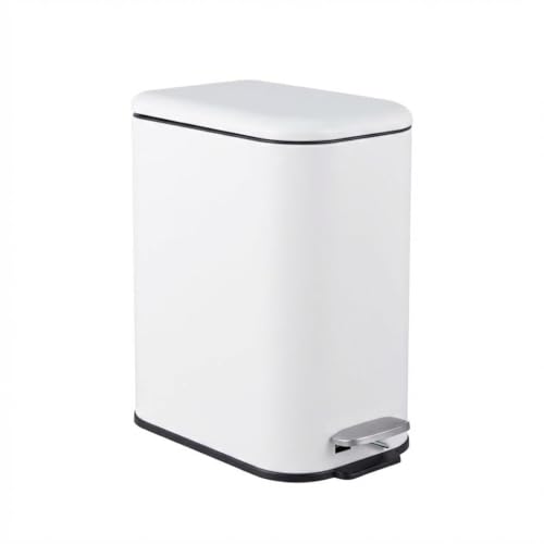 Image of GarveeHome 3.2 Gal Slim Trash Can, Step Garbage Can with Soft-Close Lid, Stainless Steel Recycling Bin Waste Container with Removable Inner Bucket for Kitchen, Bathroom, Office, White