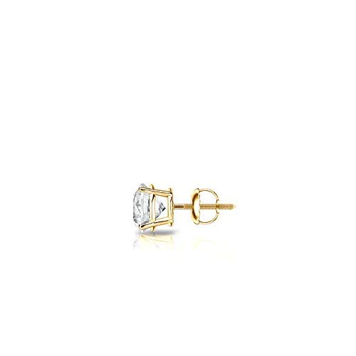 18k Gold Round SINGLE Diamond Stud Earring (0.08ct, Good, I2-I3) 4-Prong Basket set with Screw-back Diamond Wish4