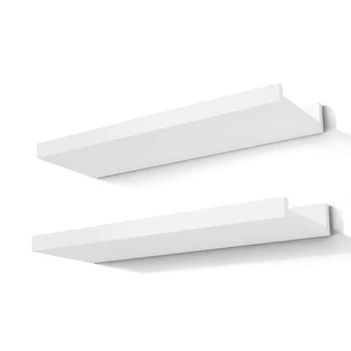 Solrot White Floating Shelves for Wall Decor, Wall Mounted Wood Storage Shelf for...