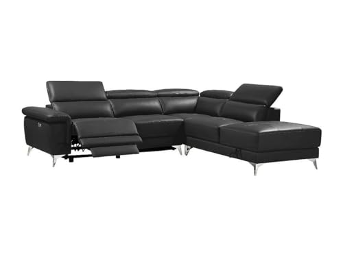 Vente-unique Canapé d'angle Relax électrique en Cuir PASCALINE - Anthracite - Angle Droit