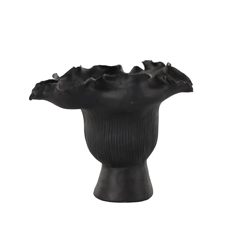 Image of Deco 79 Ceramic Abstract Decorative Vase Floral Inspired Centerpiece Vase with Linear Grooves, Flower Vase for Home Decoration 9 inch x 8 inch x 8 inch, Black