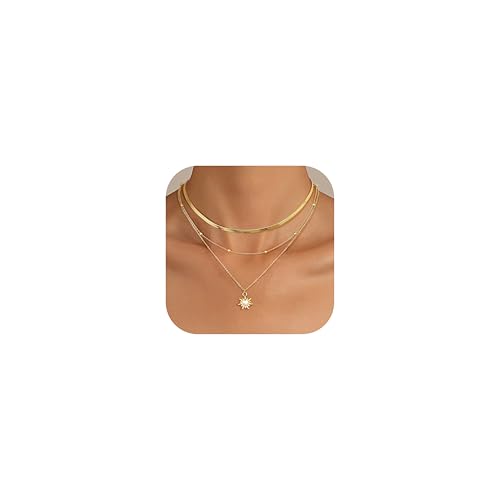 Kakonia Collar Mujer de Oro,Collar de Oro en Capas en Oro de 14K,Collares con Colgante Chapado Joyería de Oro,Collar Colgante de Oro Conjunto de Joyas