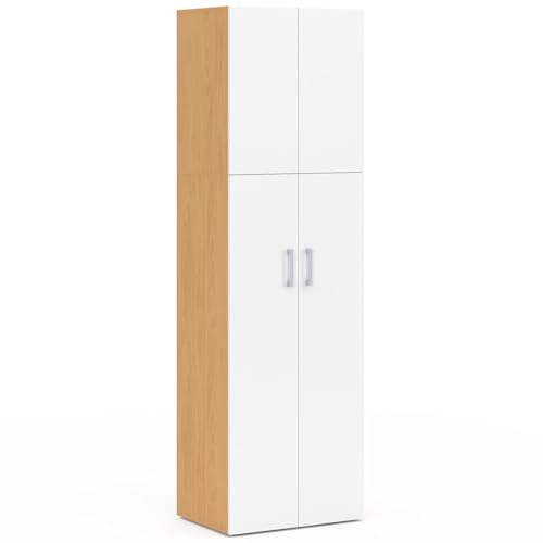 IDMarket - Armoire 2 Portes Juliana Blanc et Bois penderie 50 cm avec étagère