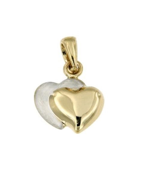 Pendentif mémoire or bicolore 14K Double cœurs bijou cinéraire de prestige