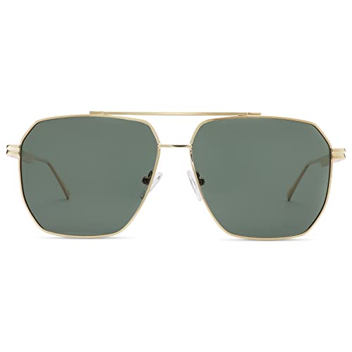 Hycredi Oversized Polarized Sunglasses for Women Men Retro Square Trendy Sun Glasses Classic Large Metal Shades UV4003