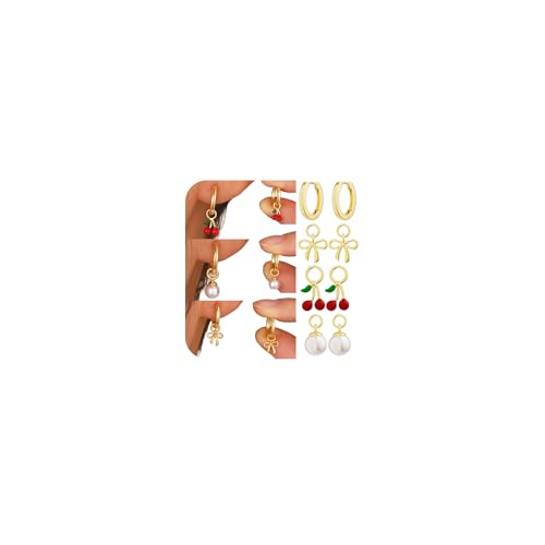 Pearl Earrings for Women - Dainty Gold Earrings Trendy 14K Gold Plated Freshwater Pearl Dangle Hoop Stud Earrings for Women Wedding Jewelry Gift for Women