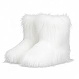 ZVC Women's Faux Fur Boots Furry Snow Boots Comfortable Fluffy Winter Boot Warm Fuzzy Mid-Calf Boot Outdoor Indoor Flat Shoes
