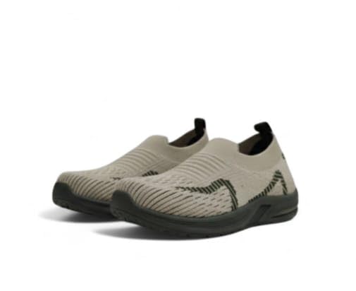 Image of Kids Slip-On Knit Sneakers, Beige with Black Accents, Lightweight Walking Shoes for Kids