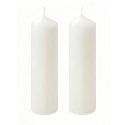White Pillar Candle Set 2 Unscented White Candles Decoration 2 x 8