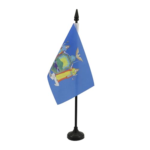 New York Table Flag 4'' x 6'' - US state of New York Desk Flag 15 x 10 cm - Black plastic stick and base - AZ FLAG