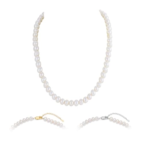 AAA+ Quality White Freshwater Pearls Necklace for Women | 6.5-7mm Round White Pearls with 925 Sterling Silver Chain