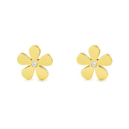 Pendientes Niña Oro Amarillo Flor Regalo de Bautizo Inolvidable