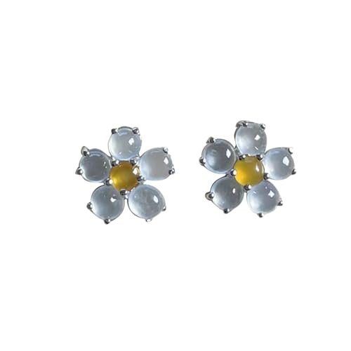 Boucles d'oreilles en Argent S925 et Jade Blanc de Fleur de Glace Épuré