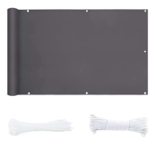 Balkonsichtschutz, hohe Sichtschutz, UV-beständig, mit Ösen und Bändern, dunkelgrau, Gartenschutz, wetterfest, Sichtschutz für Terrasse, 0,7 x 7 m