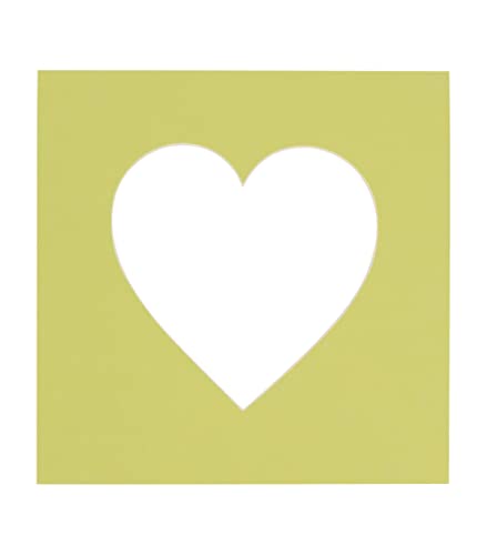 6x6 Mat Bevel Cut for 3x3 Photos - Precut Pistachio Green Heart Shaped Photo Mat Board Opening - Acid Free Matte to Protect Your Pictures - Bevel Cut for Family Photos, Pack of 1 Matboard Show Kit
