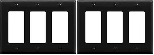 Image of ENERLITES Decorator Light Switch or Receptacle Outlet Wall Plate, Gloss Finish, Size 3-Gang 4.50 inch x 6.38 inch, Unbreakable Polycarbonate Thermoplastic, UL Listed, 8833-BK, Black (Pack of 2)